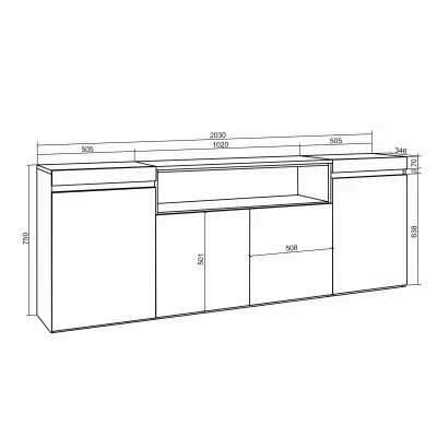 Buffet avec cheminée électrique | Blanc et noir | 200x35x75cm