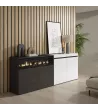 Buffet avec cheminée électrique | Blanc et noir | 200x35x75cm