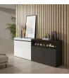 Buffet avec cheminée électrique | Blanc et noir | 200x35x75cm