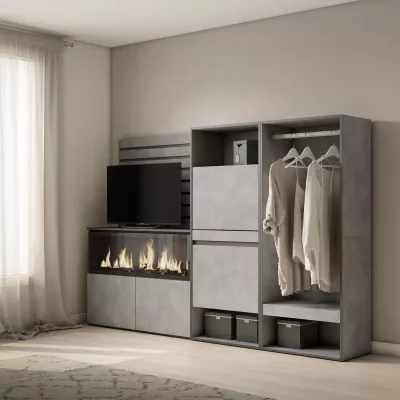 Buffet avec cheminée, meuble à chaussures et dressing | Gris Ciment
