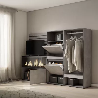 Buffet avec cheminée, meuble à chaussures et dressing | Gris Ciment