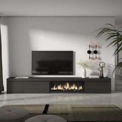 Meuble TV avec cheminée électrique | Noir | 318x35x45cm