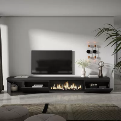 Meuble TV avec cheminée électrique | Noir | 318x35x45cm