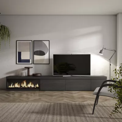 Meuble TV avec cheminée électrique | Noir | 318x35x45cm
