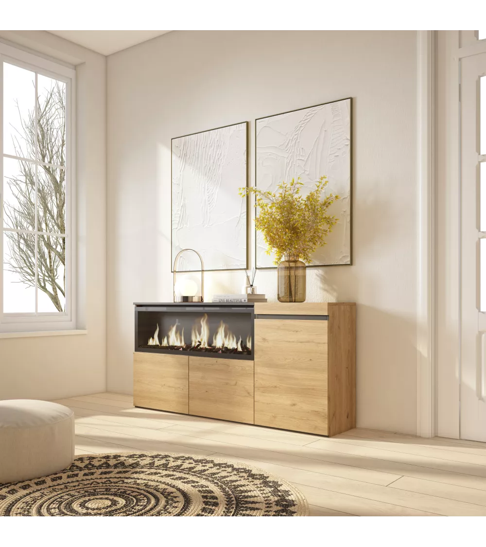 Buffet Bas Idmarket Beige - Salon - 100x30x80 Cm - 2 Portes, 3 étagères - Neuf