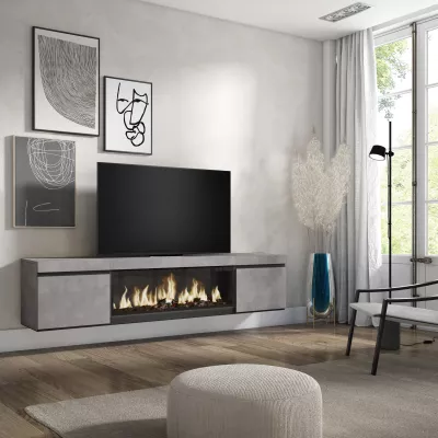 Meuble TV avec cheminée électrique | Gris Ciment | 208x35x45cm