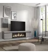 Meuble TV avec cheminée électrique | Gris Ciment | 208x35x45cm