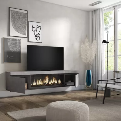 Meuble TV avec cheminée électrique | Gris Ciment | 208x35x45cm