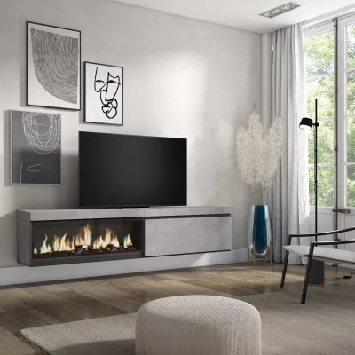 Meuble TV avec cheminée électrique | Gris Ciment | 208x35x45cm