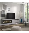 Meuble TV avec cheminée électrique | Gris Ciment | 208x35x45cm