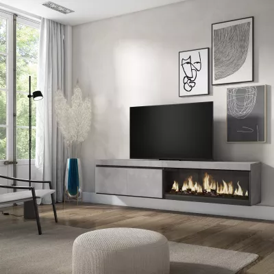 Meuble TV avec cheminée électrique | Gris Ciment | 208x35x45cm