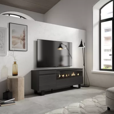 Meuble TV avec cheminée électrique style industriel | 150x35x57cm