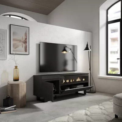 Meuble TV avec cheminée électrique style industriel | 150x35x57cm