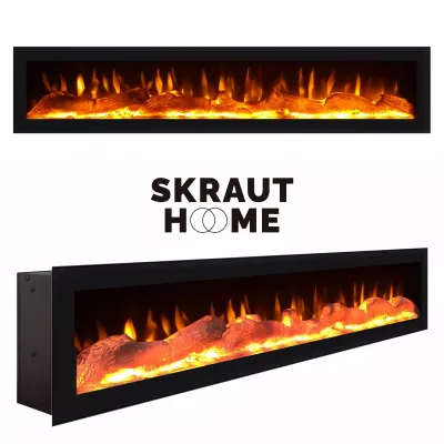 Meuble TV avec cheminée électrique style industriel | 150x35x57cm
