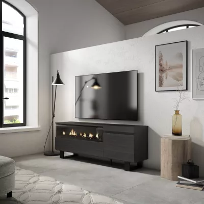 Meuble TV avec cheminée électrique style industriel | 150x35x57cm