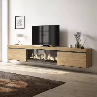 Meuble TV avec cheminée électrique suspendu | Chêne | 267x35x45