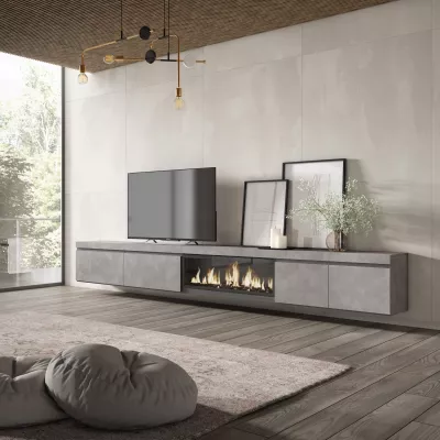 Meuble TV suspendu avec cheminée électrique | Gris | 368x35x45