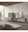 Meuble TV suspendu avec cheminée électrique | Gris | 368x35x45