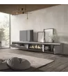 Meuble TV suspendu avec cheminée électrique | Gris | 368x35x45