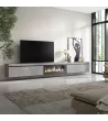 Meuble TV suspendu avec cheminée électrique | Gris | 368x35x45