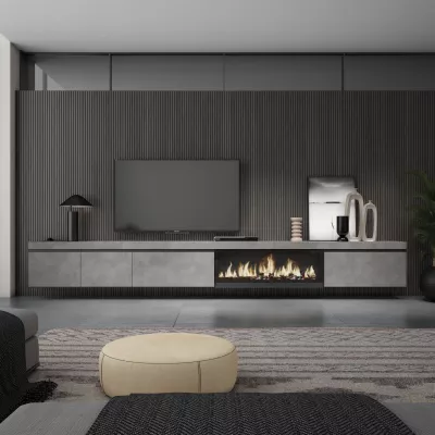 Meuble TV suspendu avec cheminée électrique | Gris | 368x35x45