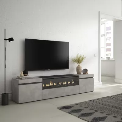 Meuble TV avec cheminée électrique | Gris Ciment | 200x35x45cm
