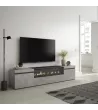 Meuble TV avec cheminée électrique | Gris Ciment | 200x35x45cm