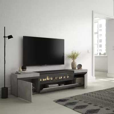 Meuble TV avec cheminée électrique | Gris Ciment | 200x35x45cm