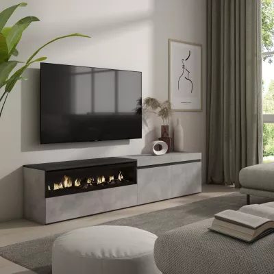Meuble TV avec cheminée électrique | Gris Ciment | 200x35x45cm