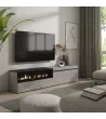 Meuble TV avec cheminée électrique | Gris Ciment | 200x35x45cm