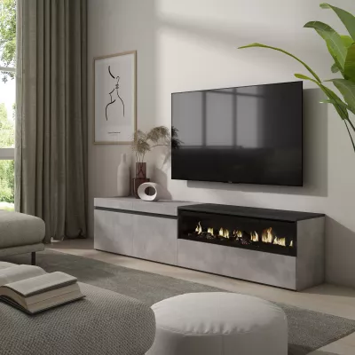 Meuble TV avec cheminée électrique | Gris Ciment | 200x35x45cm
