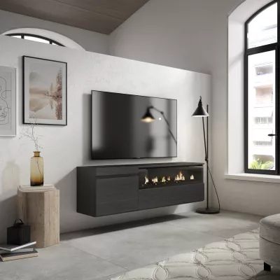 Mueble TV con chimenea eléctrica suspendido | Negro | 150x35x45cm