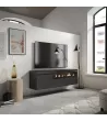 Mueble TV con chimenea eléctrica suspendido | Negro | 150x35x45cm