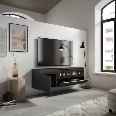 Mueble TV con chimenea eléctrica suspendido | Negro | 150x35x45cm