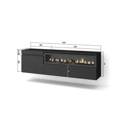 Mueble TV con chimenea eléctrica suspendido | Negro | 150x35x45cm