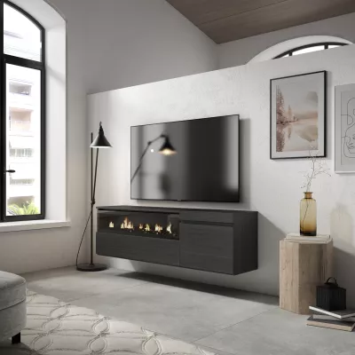 Mueble TV con chimenea eléctrica suspendido | Negro | 150x35x45cm