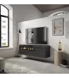 Mueble TV con chimenea eléctrica suspendido | Negro | 150x35x45cm