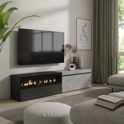 Meuble TV avec cheminée électrique | Gris Ciment | 200x35x45cm