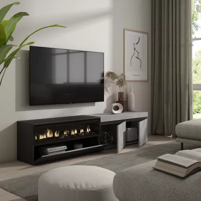 Meuble TV avec cheminée électrique | Gris Ciment | 200x35x45cm