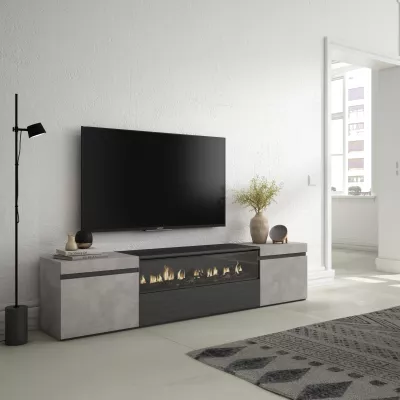 Meuble TV avec cheminée électrique | Gris Ciment | 200x35x45cm