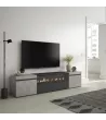 Meuble TV avec cheminée électrique | Gris Ciment | 200x35x45cm