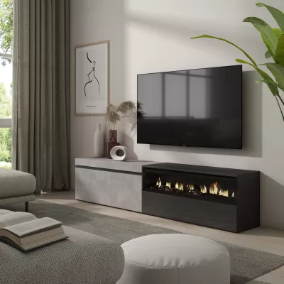 Meuble TV avec cheminée électrique | Gris Ciment | 200x35x45cm