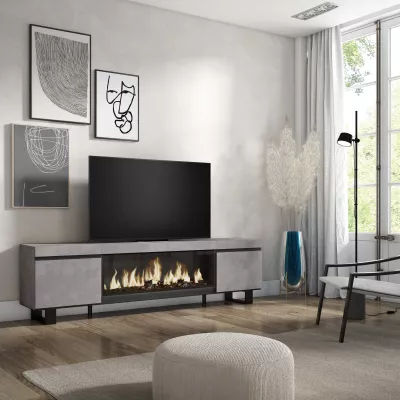 Meuble TV avec cheminée électrique industrielle | Gris Ciment