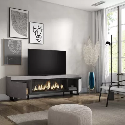 Meuble TV avec cheminée électrique industrielle | Gris Ciment