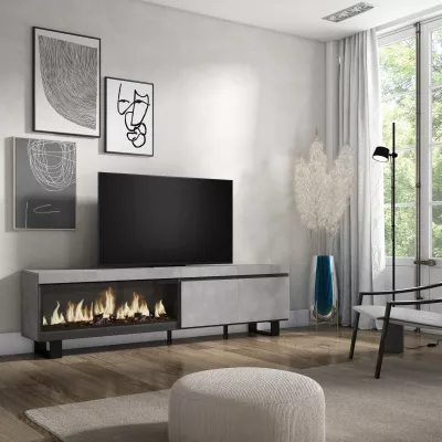 Meuble TV avec cheminée électrique industrielle | Gris Ciment