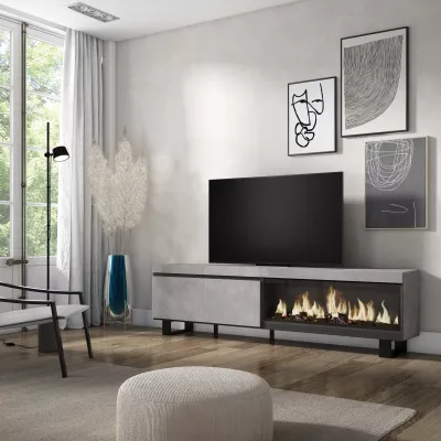 Meuble TV avec cheminée électrique industrielle | Gris Ciment