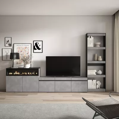 Mueble TV con chimenea eléctrica | Gris Cemento | 310x35x186
