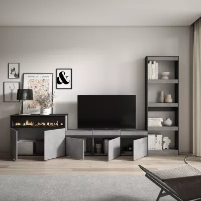 Mueble TV con chimenea eléctrica | Gris Cemento | 310x35x186