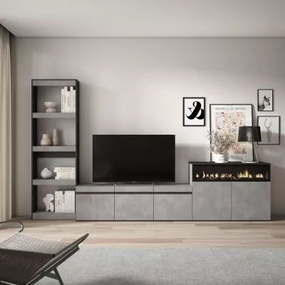 Mueble TV con chimenea eléctrica | Gris Cemento | 310x35x186