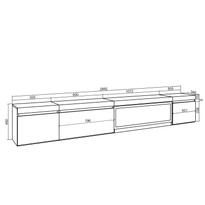 Meuble TV avec cheminée électrique | Noir | 288x35x45cm